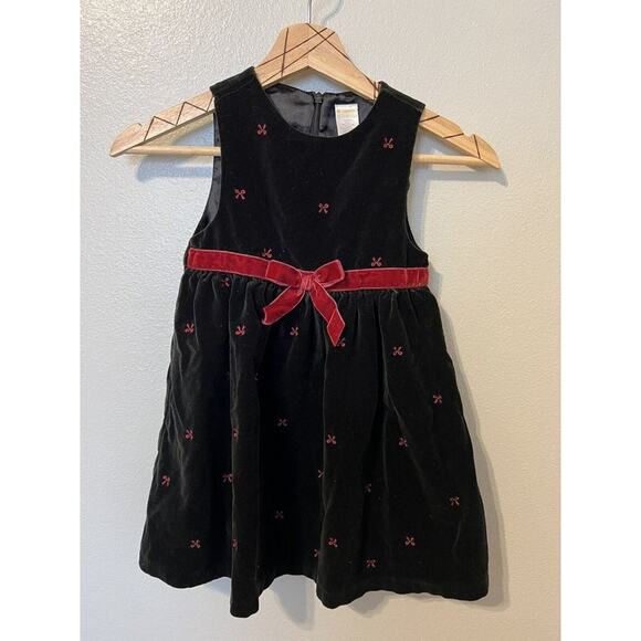 Gymboree Girls Black Velvet Holiday Portrait Dress Size 5 Red Bows Special - Picture 2 of 5
